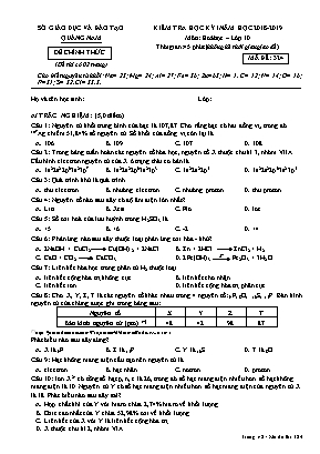 Đề kiểm tra học kỳ I môn Hóa học Lớp 10 - Mã đề 324 - Năm học 2018-2019 - Sở giáo dục và đào tạo Quảng Nam